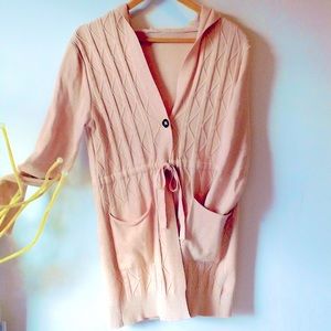 Cashmere Hoodie Ribbed Cable Knit Cardigan with Pockets